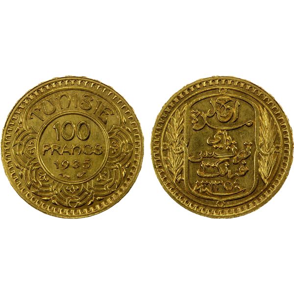 TUNISIA: Ahmad Bey, 1929-1942, AV 100 francs, Paris, 1935//AH1354, prooflike Brilliant Unc