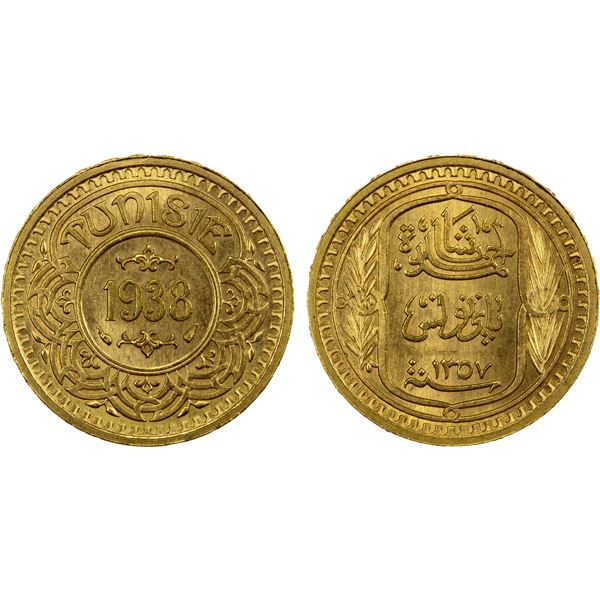 TUNISIA: Ahmad Bey, 1929-1942, AV 100 francs, Paris, 1938//AH1357, prooflike Brilliant Unc