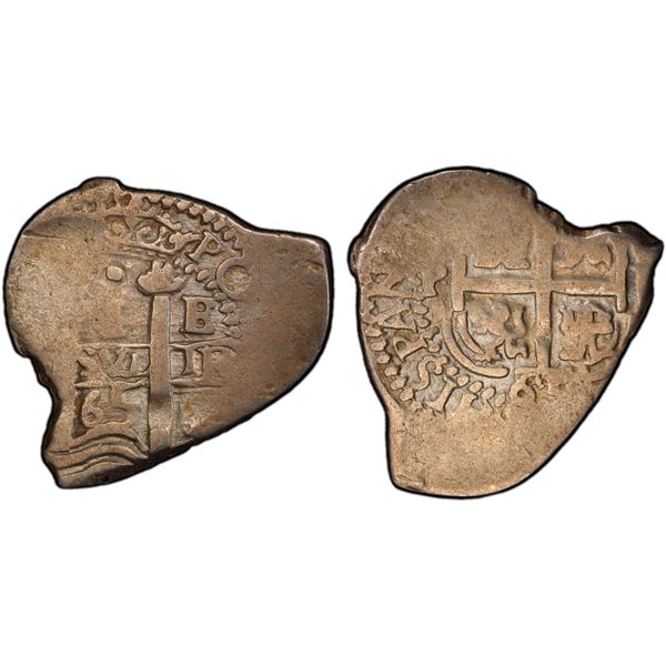 BOLIVIA: Carlos II, 1665-1700, AR cob real (2.22g), 1665-P, PCGS VF35