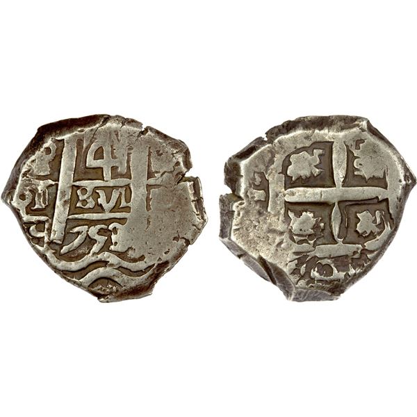 BOLIVIA: Felipe V, 1700-1746, AR cob 4 reales (13.36g), Potosi, 1753-P, Fine