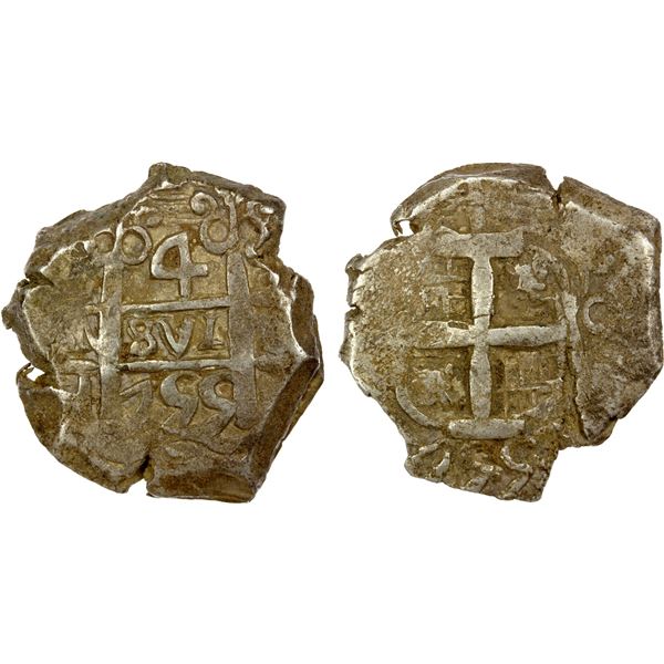 BOLIVIA: Felipe V, 1700-1746, AR cob 4 reales (13.03g), Potosi, 1755-P, VF