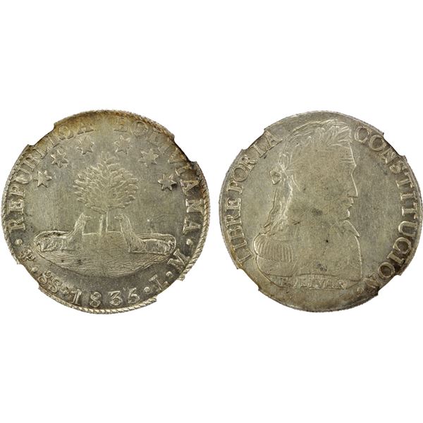 BOLIVIA: Republic, AR 8 soles, Potosí, 1835-PTS, NGC AU55