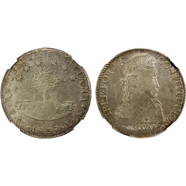 BOLIVIA: Republic, AR 8 soles, Potosí, 1839-PTS, NGC AU58