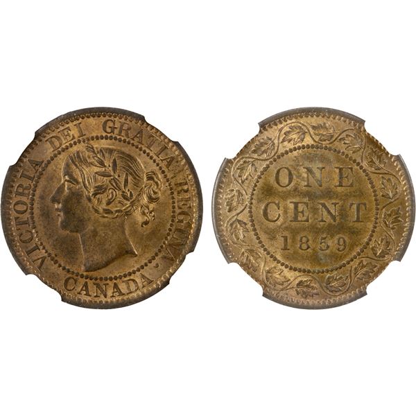 CANADA: Victoria, 1837-1901, AE cent, 1859, NGC MS64 RB