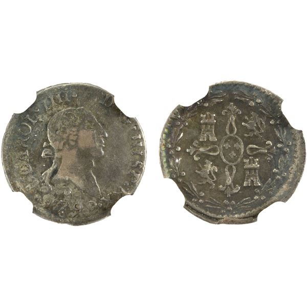 CHILE: Carlos IV, 1788-1808, AR ¼ real (cuartilla), 1792-So, NGC VF30