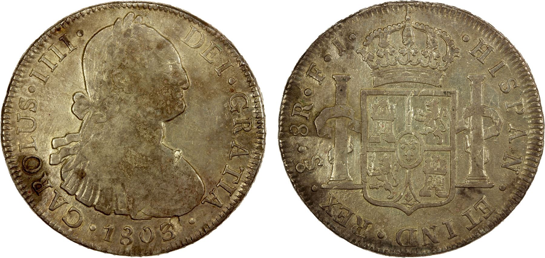 CHILE: Carlos IV, 1788-1808, AR 8 reales, 1803/2-So, Choice VF ...