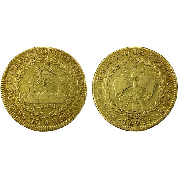 CHILE: Republic, AV 8 escudos, 1822-So, Fine