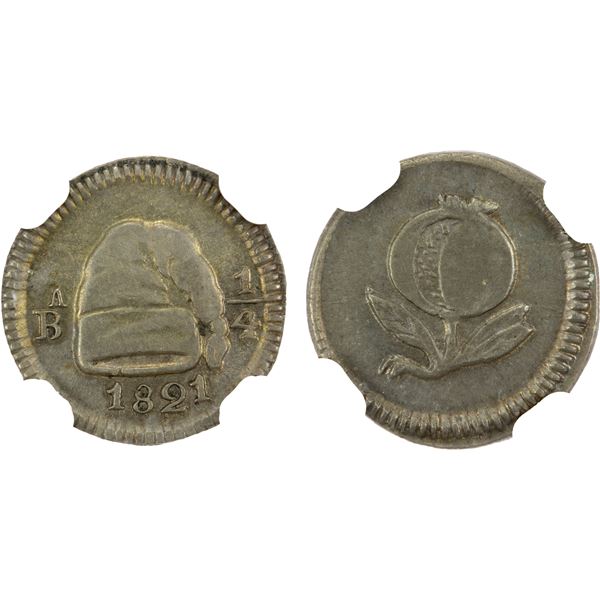 COLOMBIA: Nueva Granada, AR ¼ real (cuartilla), 1821-BA, NGC AU55