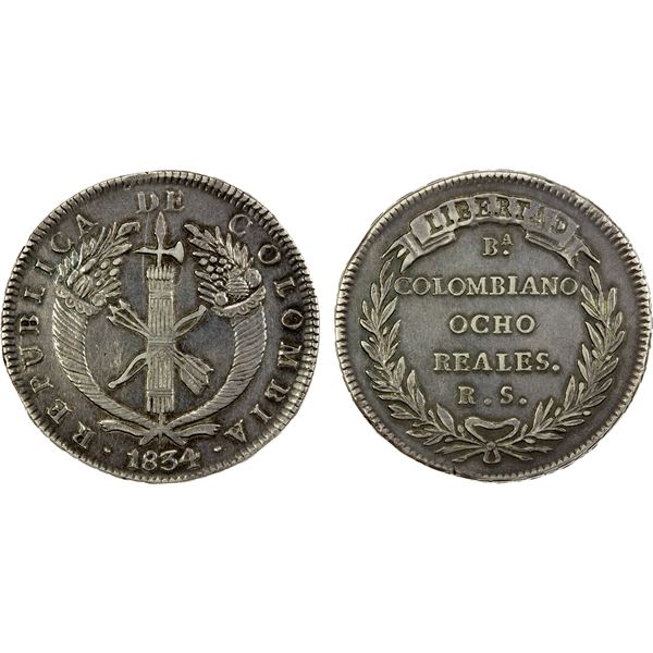 COLOMBIA: Republic, AR 8 reales, 1834-BA, VF
