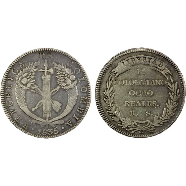 COLOMBIA: Republic, AR 8 reales, 1835-BA, Choice VF
