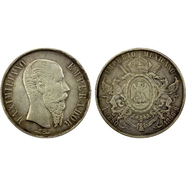 MEXICO: Maximiliano, 1864-1867, AR peso, 1866-Mo, EF