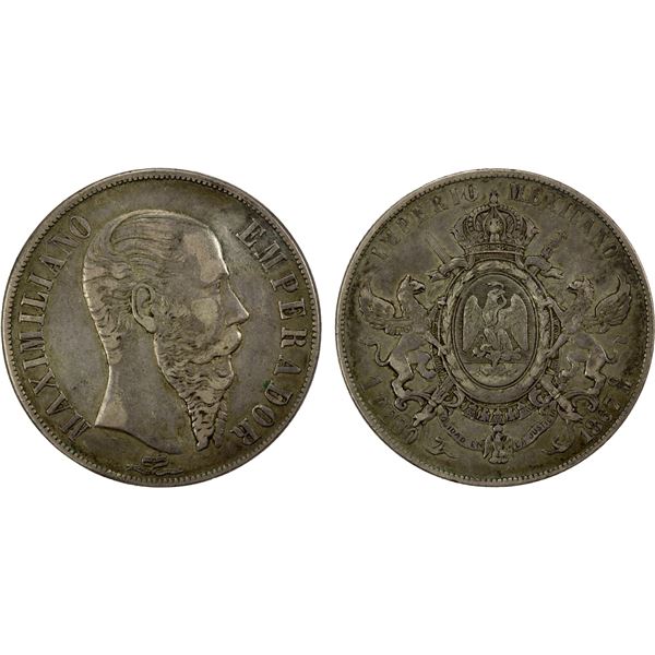 MEXICO: Maximiliano, 1864-1867, AR peso, 1867-Mo, VF