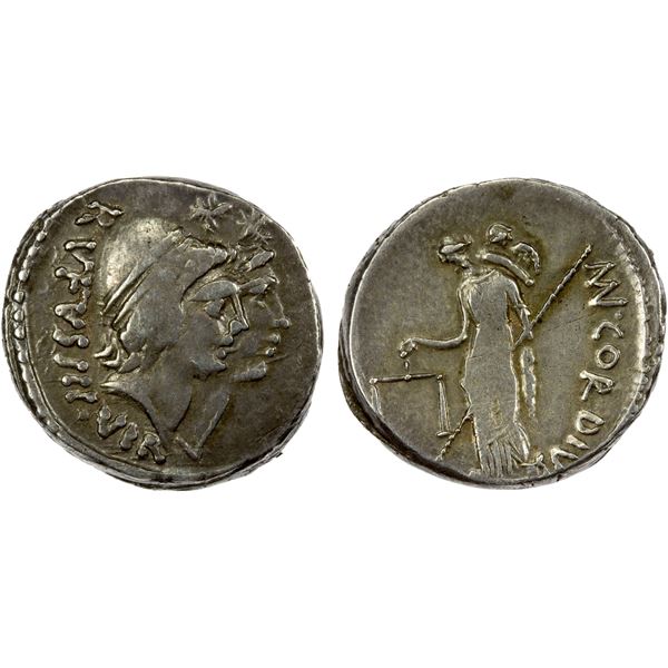 ROMAN REPUBLIC: Mn. Cordius Rufus, AR denarius (3.94g), Rome, 46 BC, VF