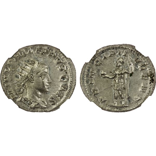 ROMAN EMPIRE: Philip II, as caesar, 244-247 AD, AR antoninianus, Rome, 244-246 AD, NGC Choice AU
