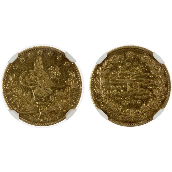 TURKEY: Abdul Mejid, 1839-1861, AV 50 kurush, Kostantiniye, AH1255 year 6, NGC XF45