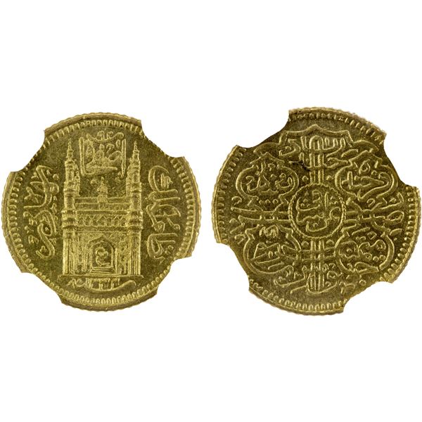 HYDERABAD: Mir Usman Ali Khan, 1911-1948, AV 1/8 ashrafi, Farkhanda Bunyad, AH1344 year 15, NGC MS64