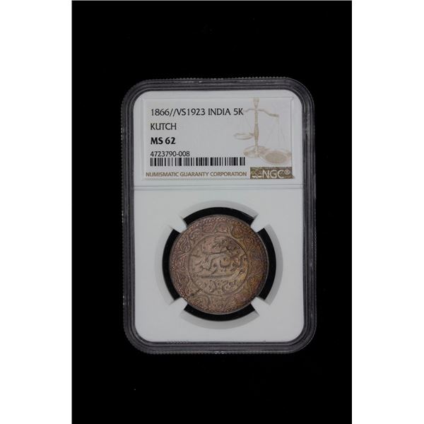 KUTCH: Pragmalji II, 1860-1875, AR 5 kori, Bhuj, 1866//VS1923, NGC
