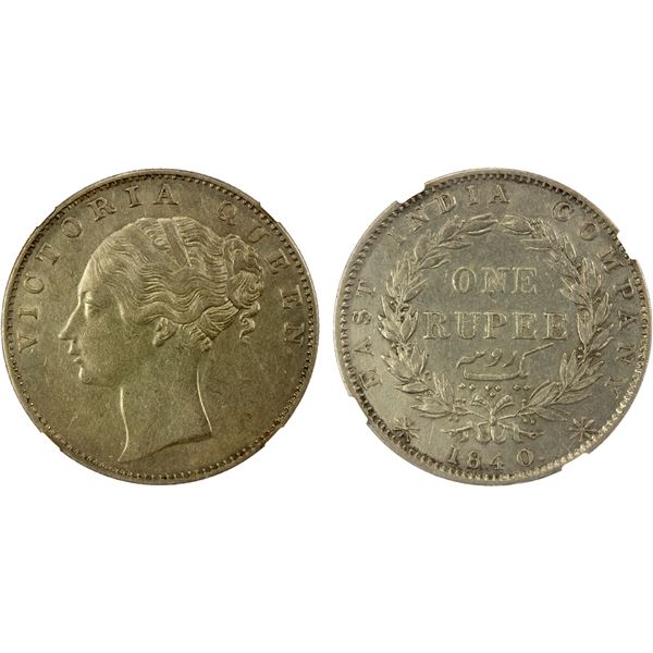 BRITISH INDIA: Victoria, Queen, 1837-1876, AR rupee, 1840(c), NGC AU details