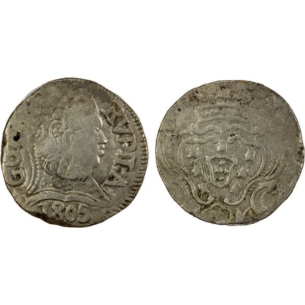 GOA: João, regency, 1799-1816, AR rupia (10.83g), 1805, VF