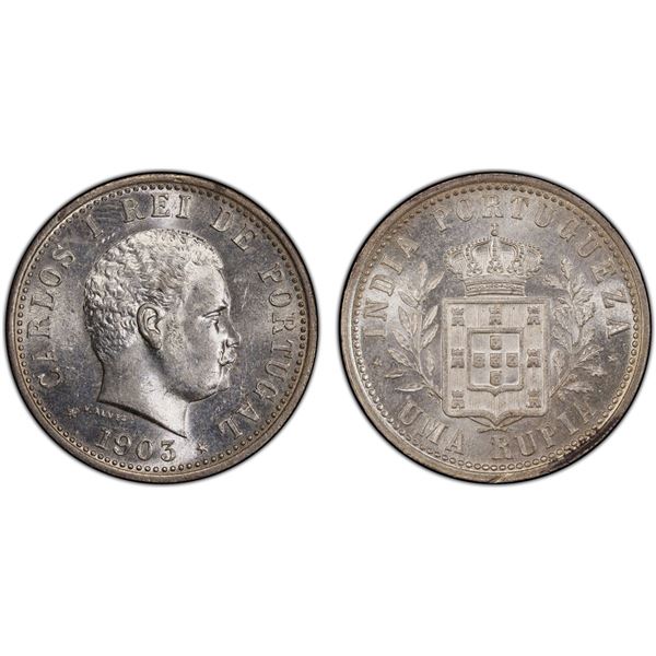 PORTUGUESE INDIA: Carlos I, 1889-1908, AR rupia, 1903, PCGS MS62