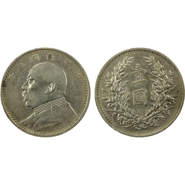 CHINA: Republic, AR dollar, year 3 (1914), EF