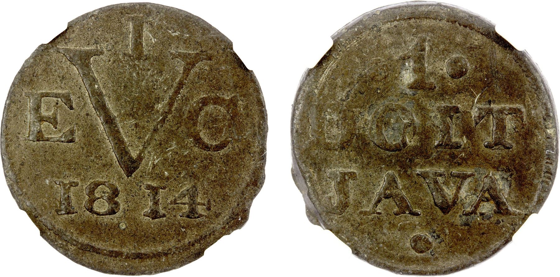 JAVA: British Occupation, tin duit, 1814, NGC AU55 - Stephen Album Rare ...