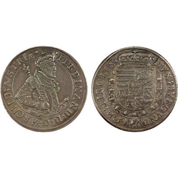 AUSTRIA: Ferdinand, archduke, 1564-1595, AR thaler (28.19g), Hall, ND, VF