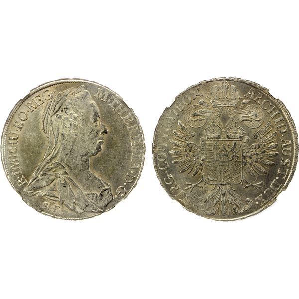 AUSTRIA: Maria Theresa, 1740-1780, AR thaler, Gunzburg, 1780 (1789-1792), NGC MS60