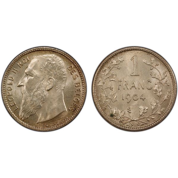 BELGIUM: Leopold II, 1865-1909, AR franc, 1904, PCGS MS65