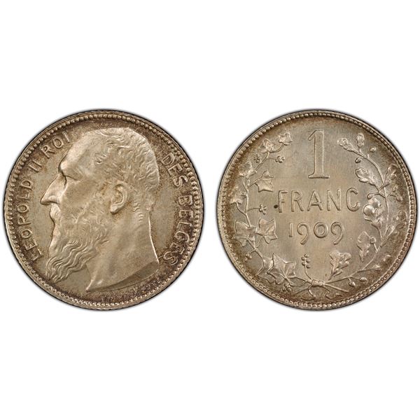 BELGIUM: Leopold II, 1865-1909, AR franc, 1909, PCGS MS65