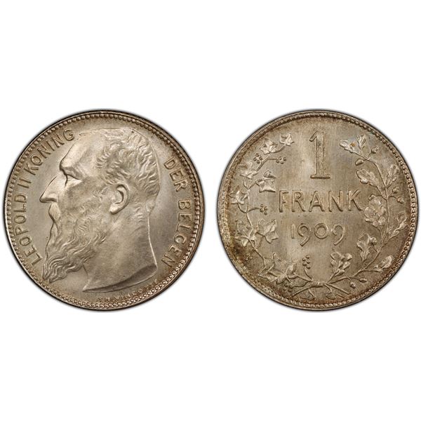 BELGIUM: Leopold II, 1865-1909, AR franc, 1909, PCGS MS65