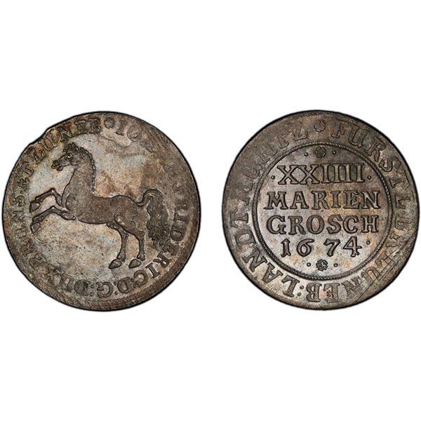 BRUNSWICK-LÜNEBURG-CALENBERG-HANOVER: Johann Friedrich, 1665-1679, AR 24 mariengroschen, Clausthal,