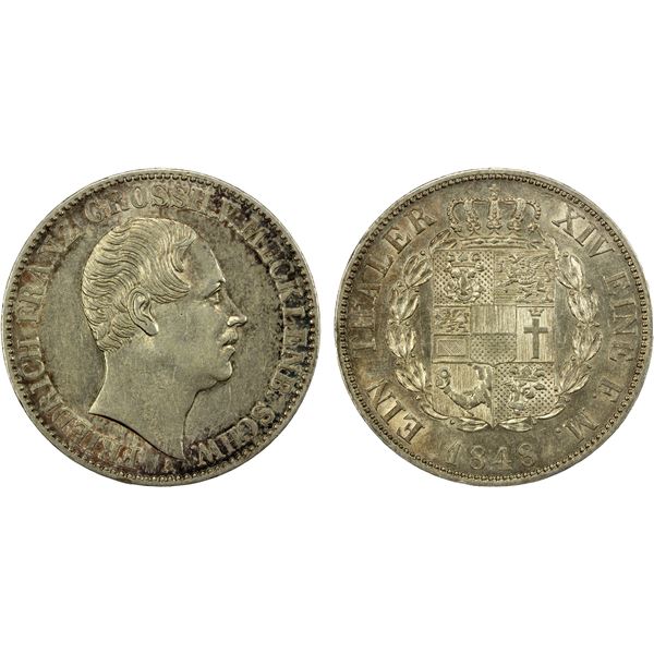MECKLENBURG-SCHWERIN: Friedrich Franz II, 1842-1883, AR thaler, 1848-A, Choice EF