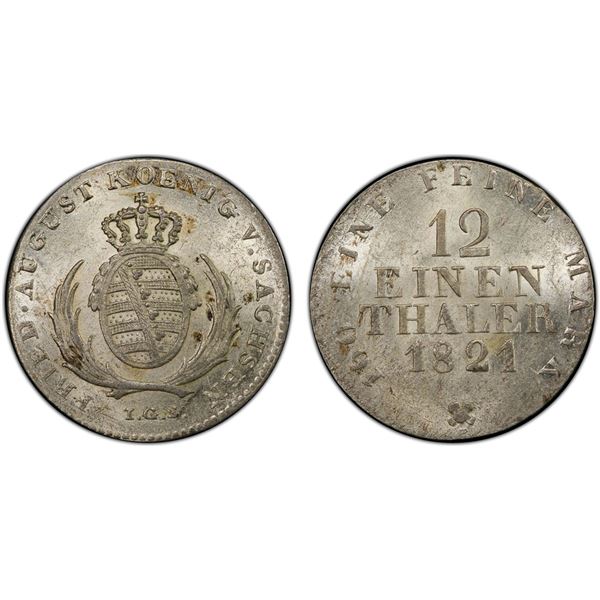 SAXONY: Friedrich August I, 1806-1827, AR 1/12 thaler, 1821, PCGS MS62