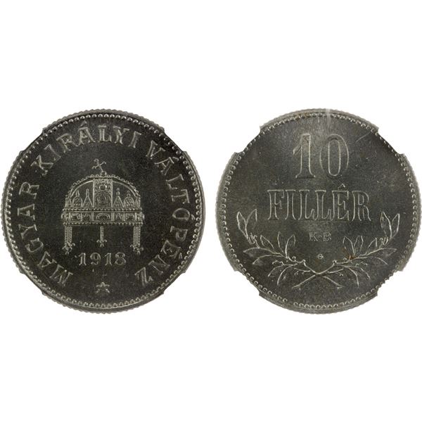 HUNGARY: Charles IV, 1916-1918, 10 heller, 1918-KB, NGC Proof 67