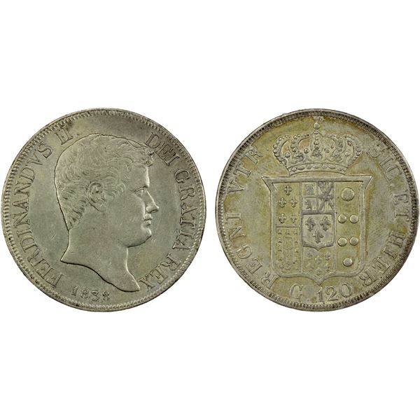 NAPLES: Ferdinando II, 1830-1859, AR 120 grana, 1838, EF