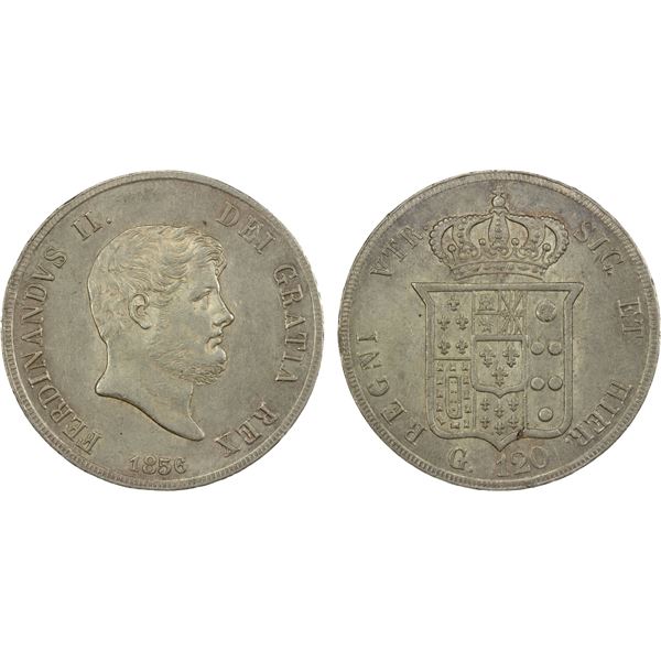 NAPLES & SICILY: Ferdinando II, 1830-1859, AR 120 grana, 1856, AU