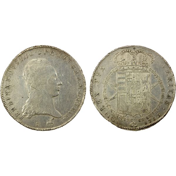 TUSCANY: Ferdinando III, 1791-1801, AR francescone (10 paoli), 1795, Choice VF