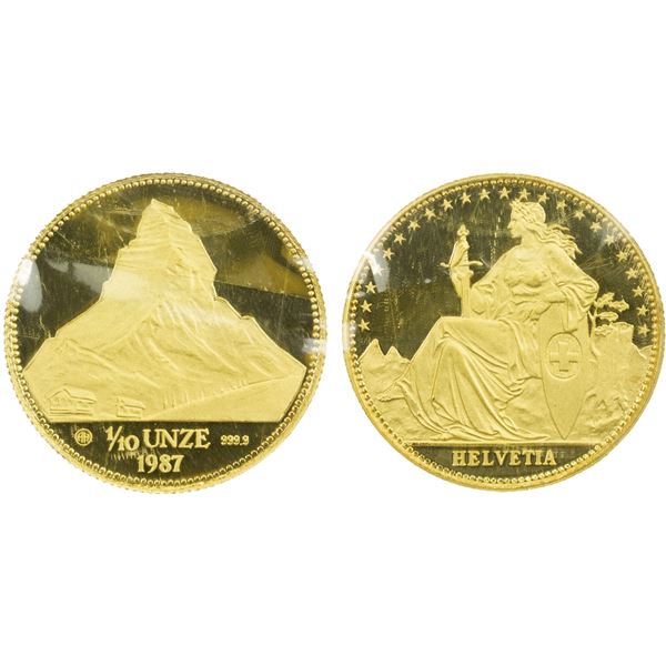 SWITZERLAND: Confederation, AV 1/10 unze (1/10 ounce), 1987, Choice Proof
