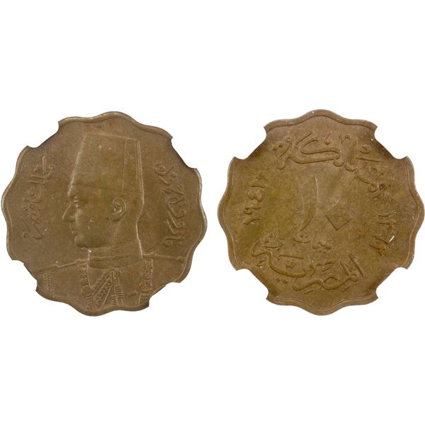 EGYPT: Farouk, 1936-1952, AE 10 milliemes, 1943/AH1362, NGC MS65 BN