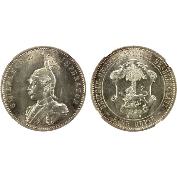 GERMAN EAST AFRICA: Wilhelm II, 1888-1918, AR rupie, 1890, NGC MS64