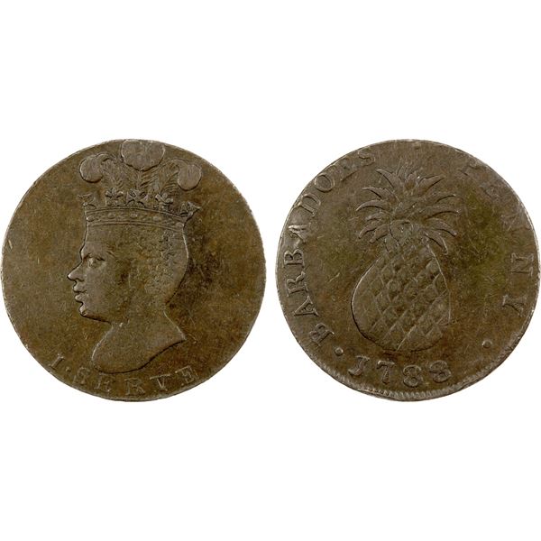 BARBADOS: George III, 1760-1820, AE penny, 1788, VF