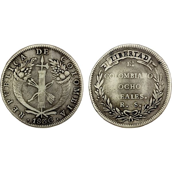 COLOMBIA: Republic, AR 8 reales, 1836-BA, F-VF