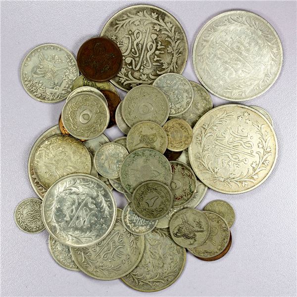 ISLAMIC: EGYPT: Abdul Hamid II, 1876-1909, LOT of 23 silver and 20 base-metal coins