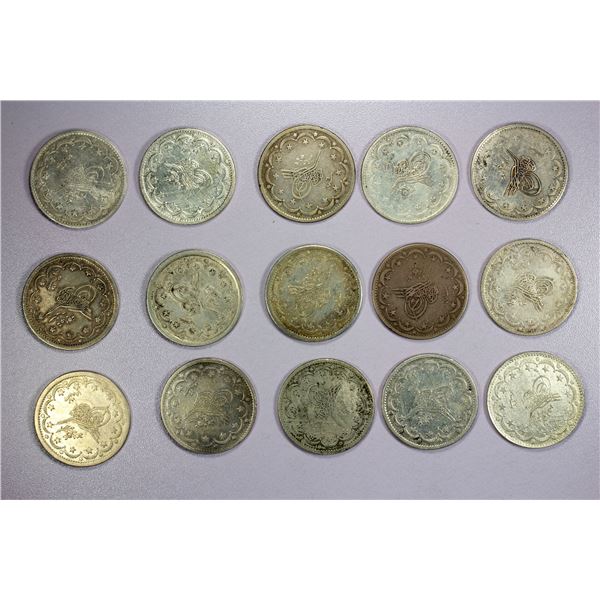 ISLAMIC: TURKEY: Abdul Mejid, 1839-1861, LOT of 15 silver twenty kurush coins