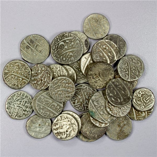 INDIA: MUGHAL: LOT of 35 silver rupees
