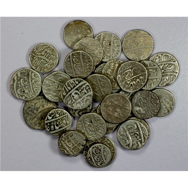 INDIA: MUGHAL: LOT of 34 silver rupees