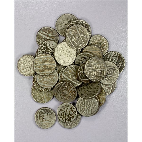 INDIA: MUGHAL: LOT of 34 silver rupees