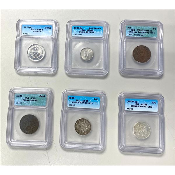 ASIA: Various, LOT of 6 certified coins