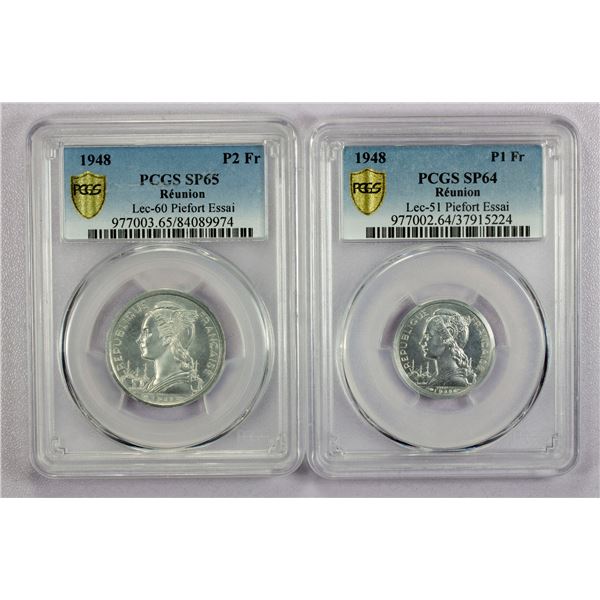 AFRICA: Réunion, LOT of 2 coins